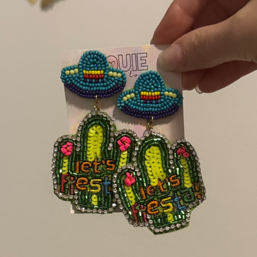 Mexican Cinco De Mayo Colorful Beaded Cactus Earrings